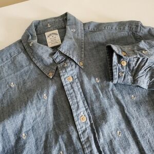 Brooks Brothers Mens Medium Regent 1818 Blue Denim Anchor Shirt Chambray Bitton